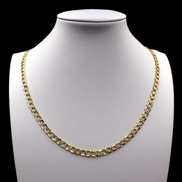 Real 10K Yellow Gold 4.5mm Diamond Cut Cuban Link Chain Necklace 24" inch